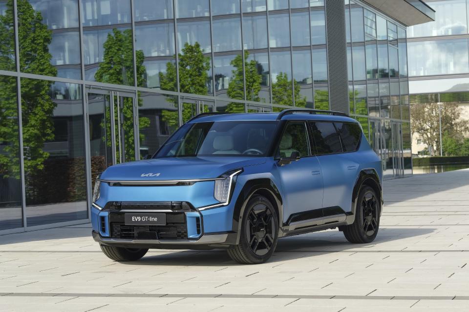 This photo provided by Kia shows the all-new 2024 EV9. Think of it as a three-row SUV with all of the space and style of a Kia Telluride, but with electric power instead of gasoline. (Kia America via AP)