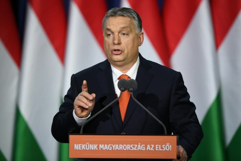 The comedians target Hungarian Prime Minister Viktor Orban who has tightened his grip on power since 2010 and is on course to be re-elected on April 8