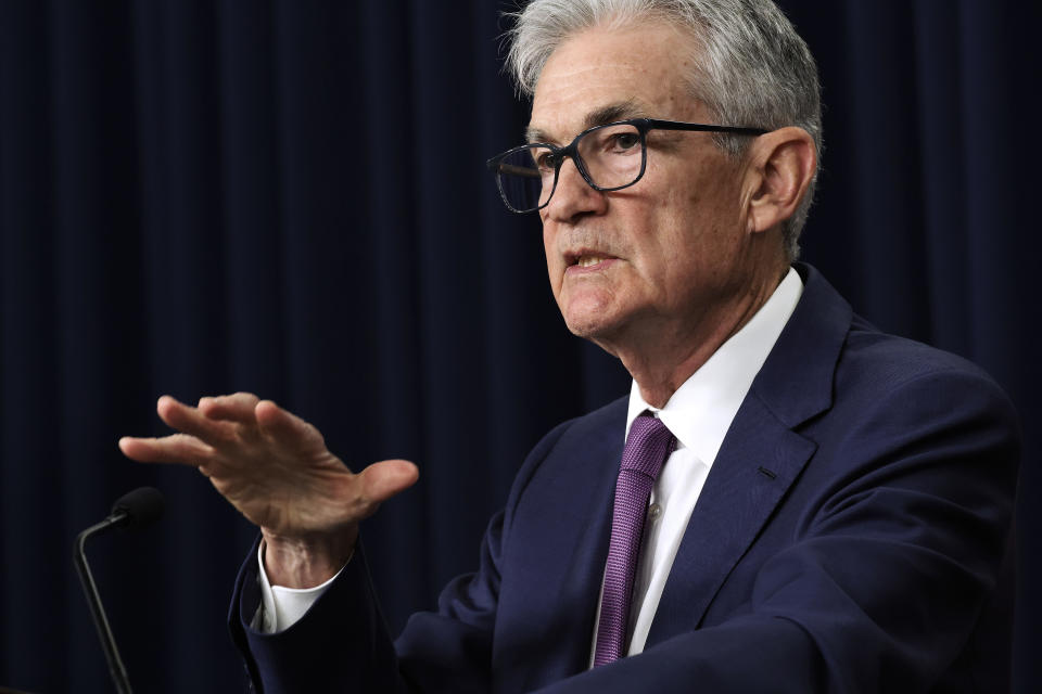 WASHINGTON, DC - MAY 01: Federal Reserve Chairman Jerome Powell announces that interest rates will remain unchanged during a news conference on May 01, 2024 at the bank's William McChesney Martin Building in Washington.  Following the regular two-day Federal Open Markets Committee meeting, Powell said the U.S. economy continues to show momentum and inflation has been higher in recent months, prompting the Fed's decision to keep the current rate setting at 5.33 percent.  (Photo by Chip Somodevilla/Getty Images)