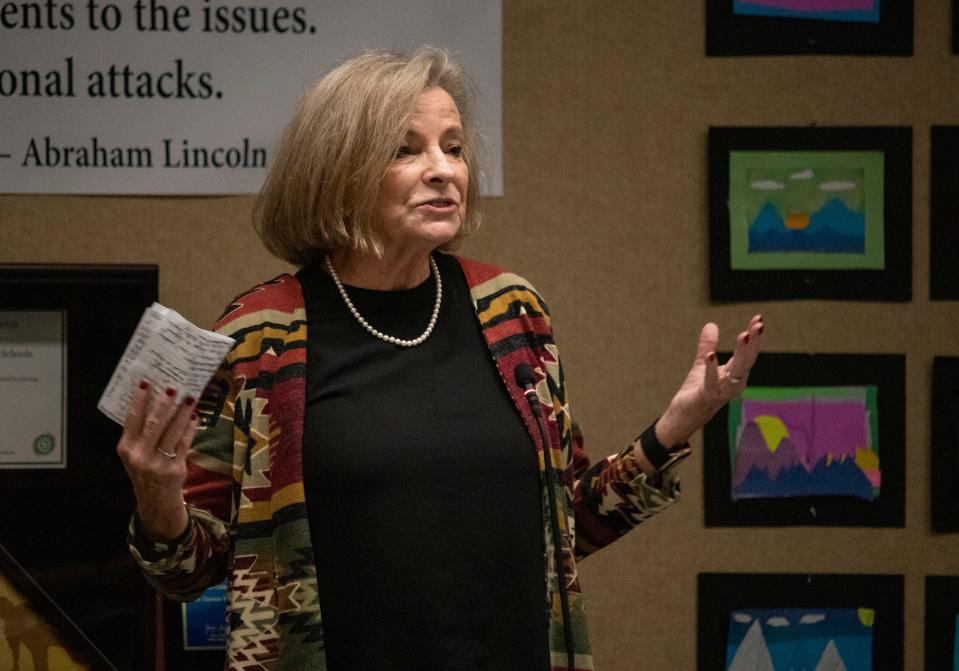 Kay Abbitt speaks during the swearing-in ceremony at the Alachua County Public Schools district board room on Tuesday, Nov. 22, 2022.