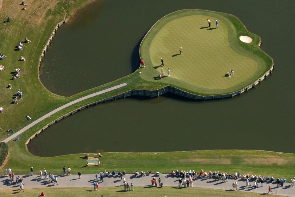 This is an aerial photo of the famous island green at the TPC at Sawgrass Stadium Course in Ponte Vedra.