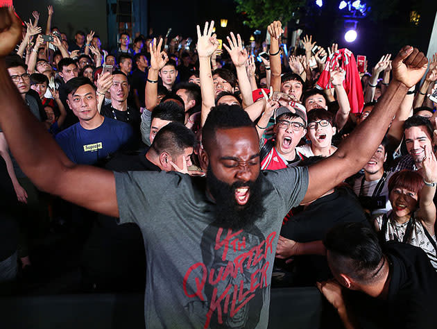 James Harden rages. (Getty Images)