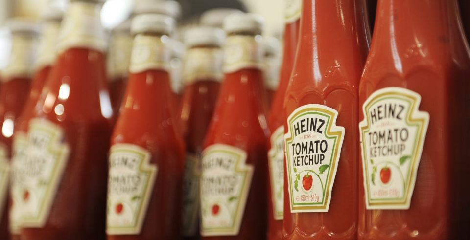 Bottles of Heinz ketchup are on display in a shop in Hamburg, Germany. Heinz has recommended storing its ketchup in the fridge after opening it.