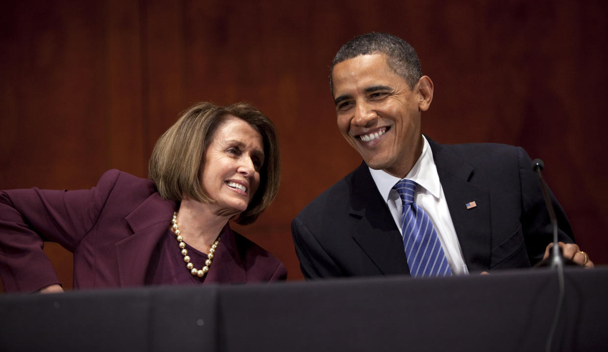 Speaker of the House Nancy Pelosi and President Barack Obama at the Capitol in 2010 (Evan Vucci / AP file)