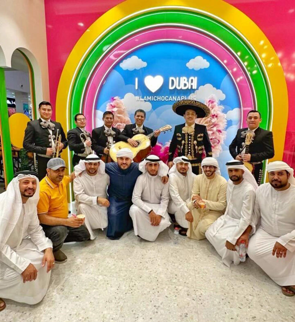 Image: A mariachi band completes the opening of La Michocana Plus in the United Arab Emirates. (Courtesy Ruben Jiménez)