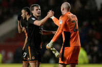 Soccer Football - Championship - Bristol City vs Wolverhampton Wanderers - Ashton Gate Stadium, Bristol, Britain - December 30, 2017 Wolves' Ryan Bennett and John Ruddy celebrate at the end of the match Action Images/Alan Walter