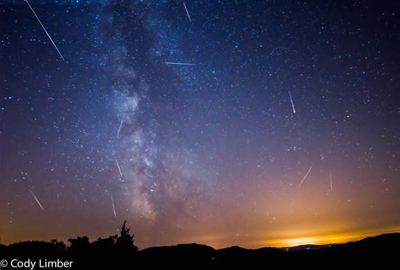 Night sky photographer Cody Limber assembled this amazing mosaic of the 2013 Perseid meteor shower during four nights of observing from his deck on Orcas Island in Washington. The bright, nearly full moon will interfere with the peak of the 201