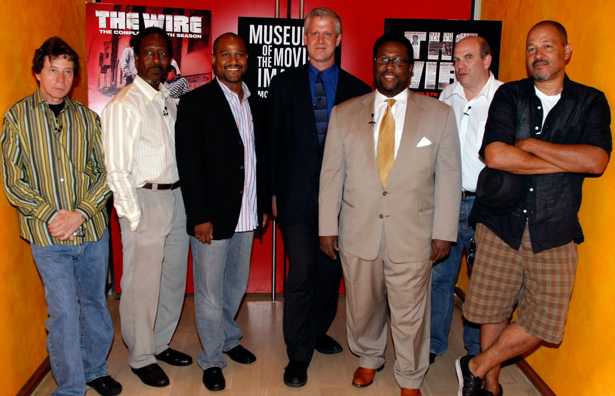 NEW YORK - JULY 30:  Writer Richard Price, Actor Clarke Peters, Actor Seth Gilliam, Chief Curator of the Museum of the Moving Image David Schwartz, Actor Wendell Pierce, 