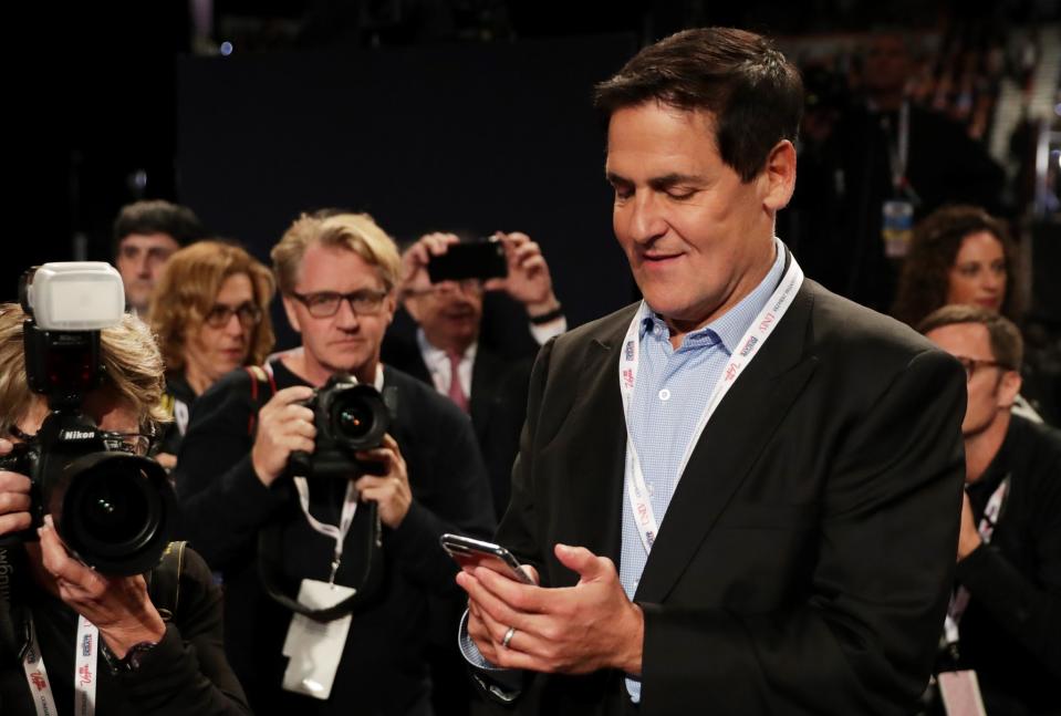 Investor and Dallas Mavericks owner Mark Cuban arrives prior to the start of the third U.S. presidential debate at the Thomas & Mack Center on Oct. 19, 2016, in Las Vegas. (Photo: Chip Somodevilla/Getty Images)