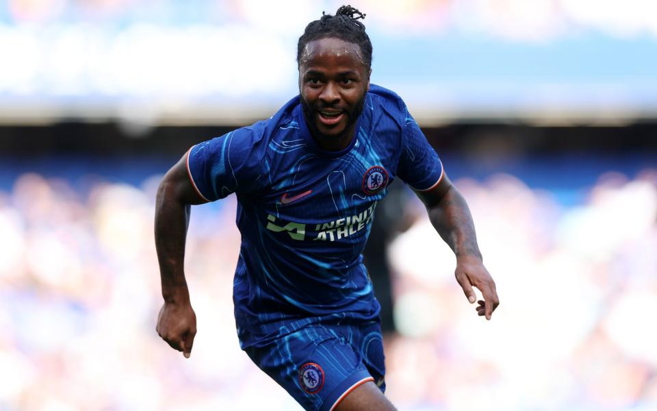 Raheem Sterling of Chelsea in action during the pre-season friendly match between Chelsea and FC Internazionale at Stamford Bridge on August 11, 2024 in London, England