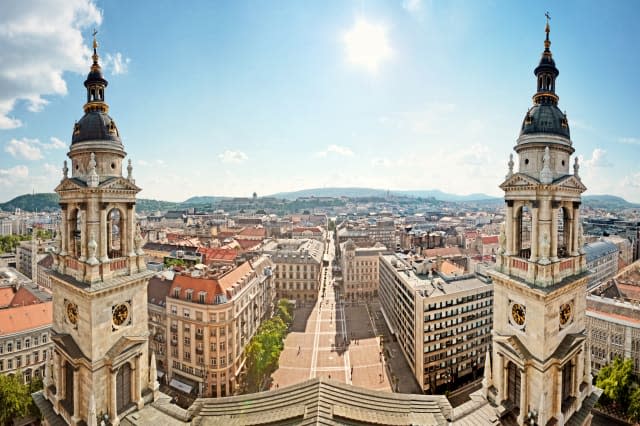 Panoramic view from the St. Stephen's Basilica, Budapest, Hungary