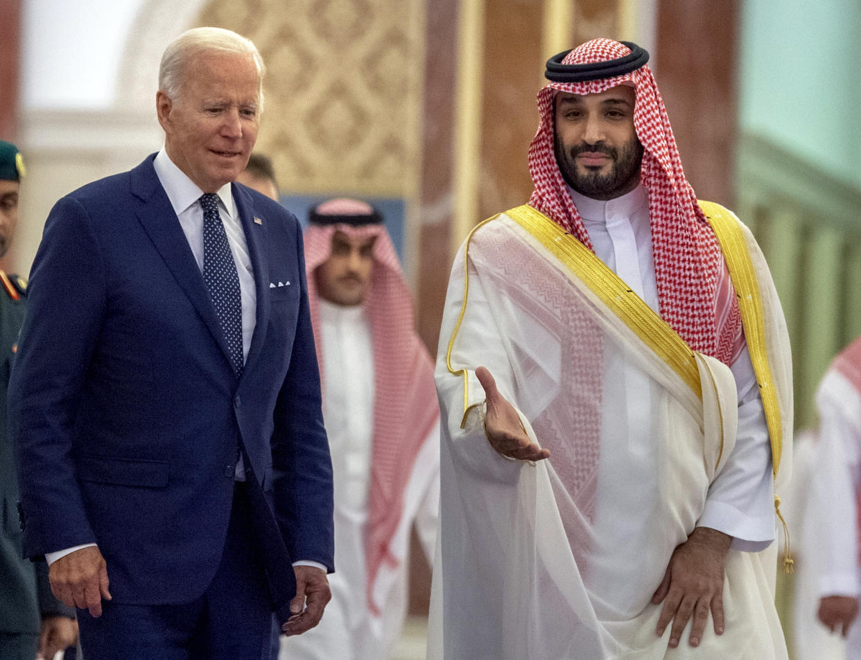 President Biden meets Saudi Crown Prince Mohammed bin Salman in Jeddah. (Saudi Royal Palace via AP)