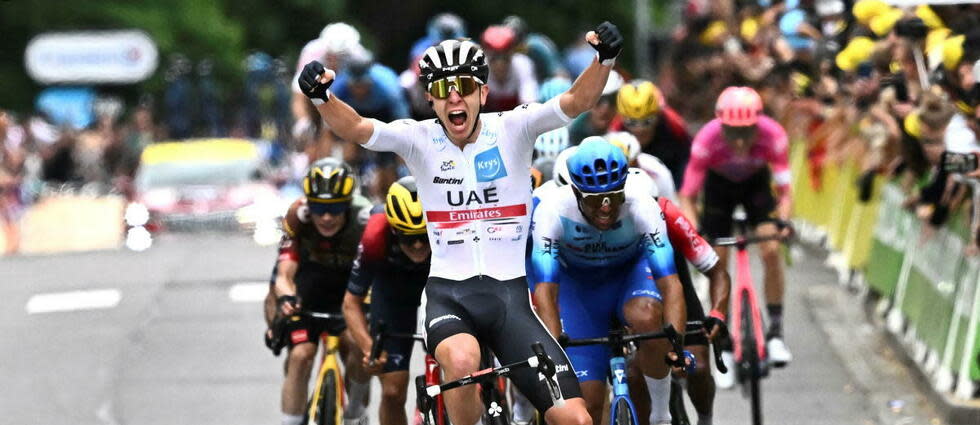 Tadej Pogacar, heureux vainqueur de la sixième étape à Longwy, jeudi 7 juillet.  - Credit:ANNE-CHRISTINE POUJOULAT / AFP