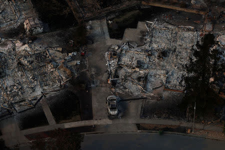 An aerial view of properties destroyed by the Tubbs Fire in Santa Rosa. REUTERS/Stephen Lam