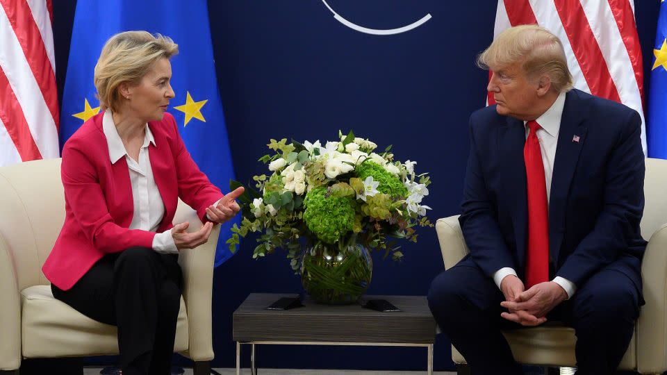 Donald Trump speaks with European Commission President Ursula von der Leyen prior to their meeting at the World Economic Forum in Davos, on January 21, 2020. - Jim Watson/AFP/Getty Images