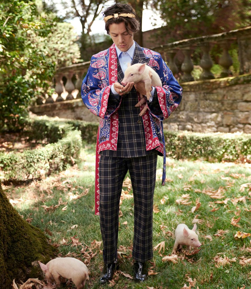 Harry Styles and a farm friend model Gucci’s advanced menswear.
