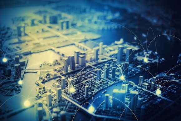 A model of network connections across a smart city.