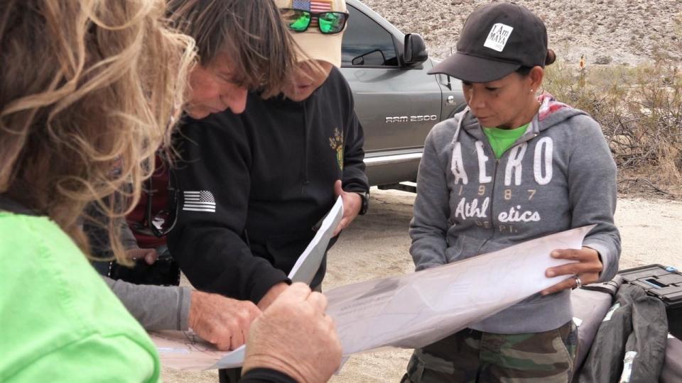 Maya Millete's sister, Maricris Drouaillet, right, during a search in the Anza-Borrego Desert on October 23, 2021. / Credit: CBS News/Cindy Cesare