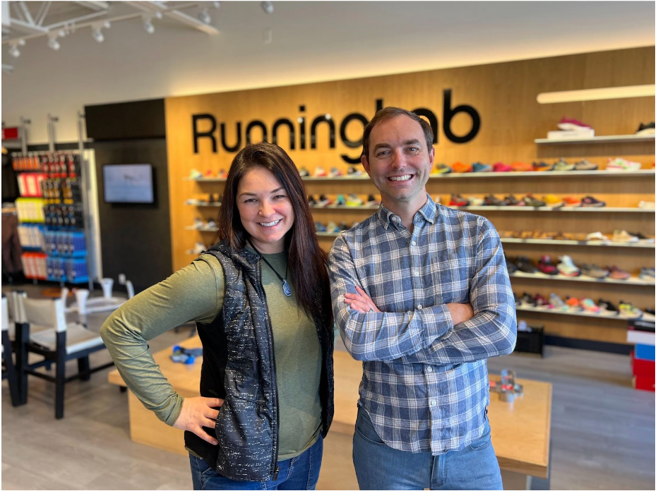 Running Lab owners Tori Reese and Ken Larscheid pose for a photo.