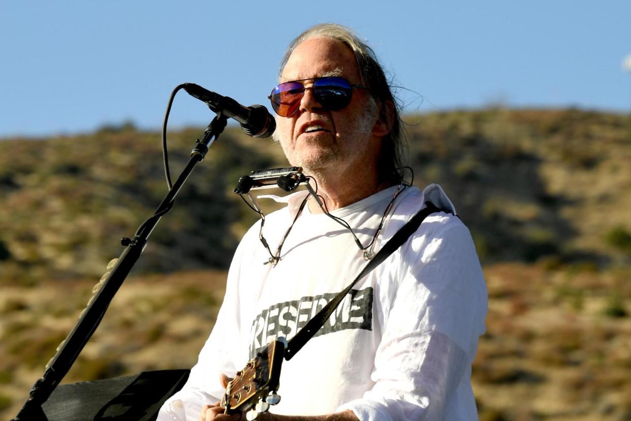 Neil Young performs at a benefit on 14 September 2019 in Lake Hughes, California: Kevin Winter/Getty Images