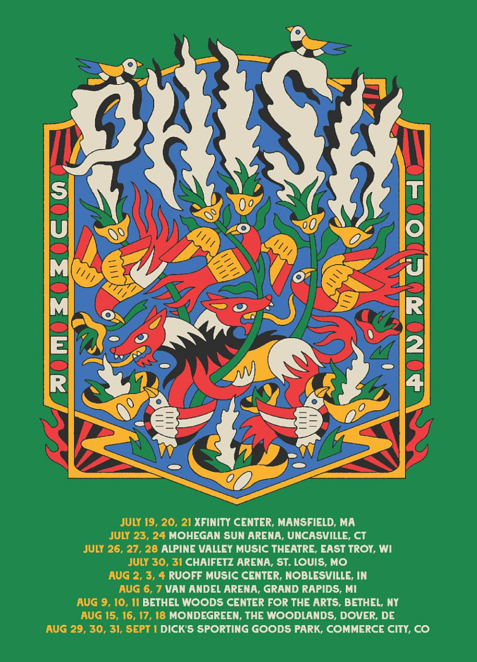 phish summer 2024 us tour dates poster