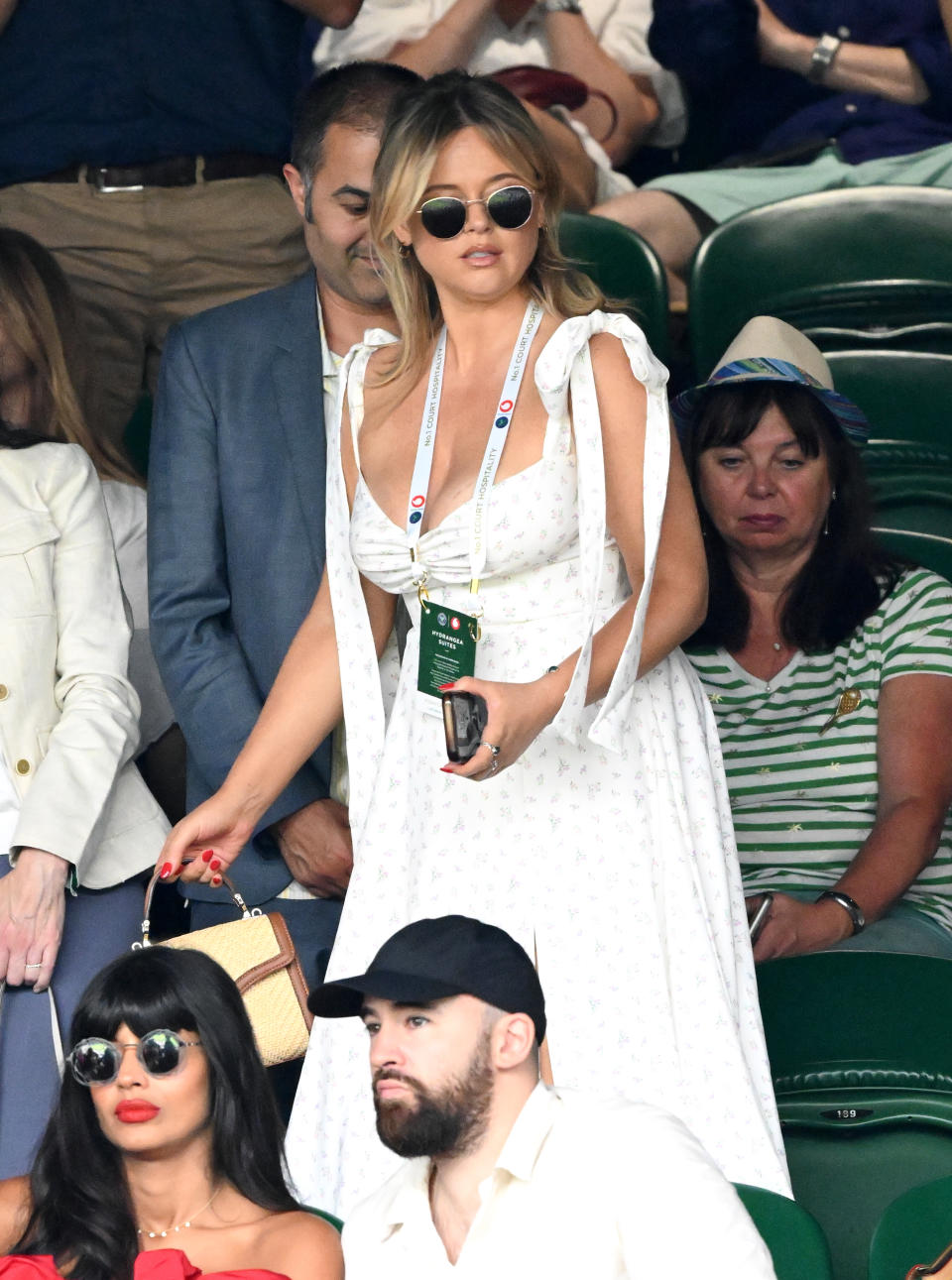 LONDON, ENGLAND - JULY 08: Emily Atack attends day six of the Wimbledon Tennis Championships at All England Lawn Tennis and Croquet Club on July 08, 2023 in London, England. (Photo by Karwai Tang/WireImage)