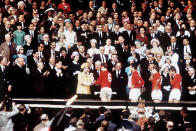 <p>The Queen presents the Jules Rimet trophy to England World Cup winning captain Bobby Moore at Wembley Stadium on 30 July 1966. (PA Images via Getty Images)</p> 