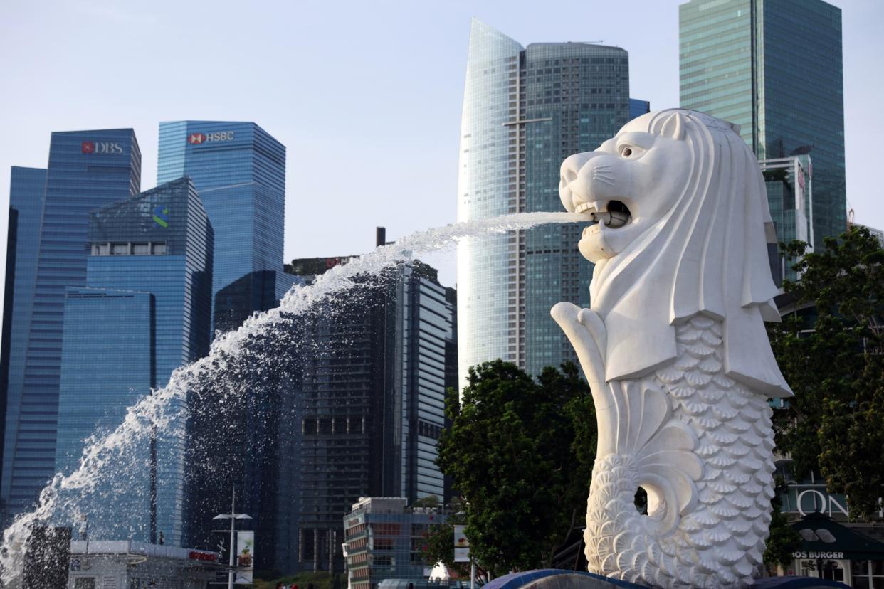 The Merlion statue in Singapore, on Tuesday, Jan. 3, 2023. Photographer: Lionel Ng/Bloomberg