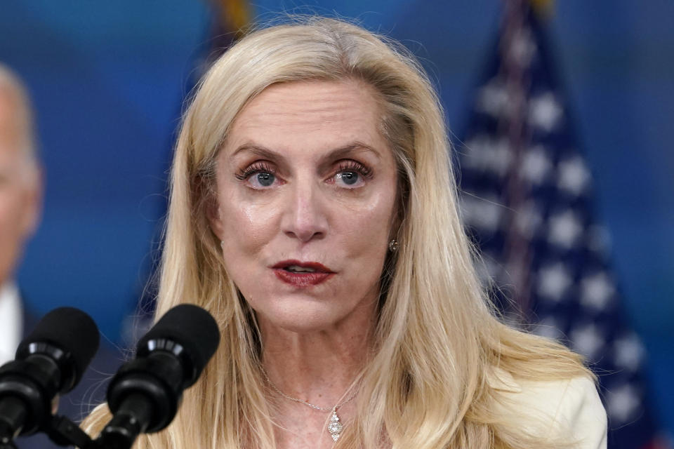 FILE - Lael Brainard, President Joe Biden's nominee to be Vice Chair of the Federal Reserve, speaks during an event in the South Court Auditorium on the White House complex in Washington on Nov. 22, 2021. The Senate Banking Committee approved Brainard's nomination to serve as the Fed's vice chair on Wednesday, March 16, 2022. (AP Photo/Susan Walsh, File)