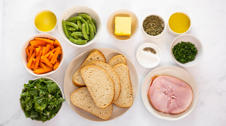 ingredients for ham and vegetable sandwiches