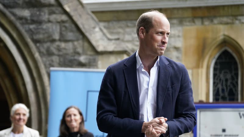 Britain’s Prince William visits the Faithworks Carpentry Workshop in Bournemouth, Dorset, as part of his tour of the UK to launch a project aimed at ending homelessness, Monday, June 26, 2023.