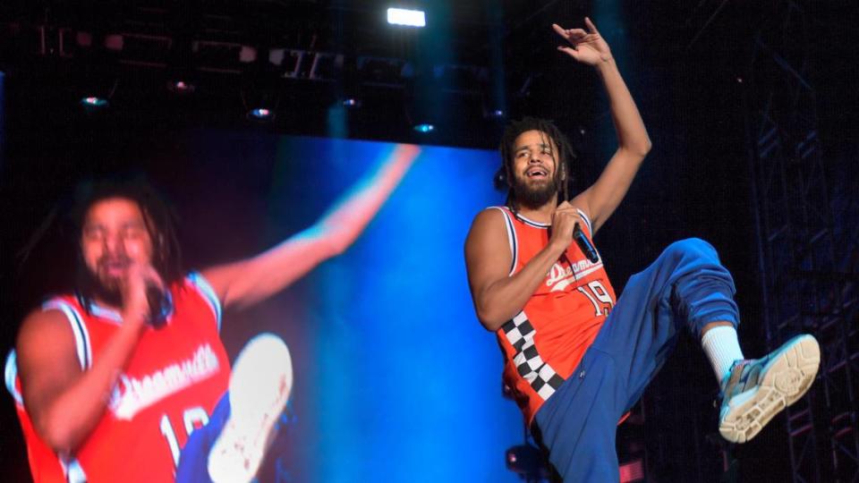 J. Cole performs at the Dreamville Music Festival at Raleigh, N.C.’s Dix Park Saturday, April 6, 2019.