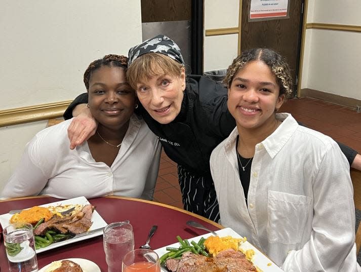 Two of Wallenpaupack's CTE programs worked together Jan. 31 when the Protective Services and Culinary students hosted an appreciation luncheon for local fire, ambulance and law enforcement personnel serving the district. Approximately 12 agencies attended. Culinary instructor Cheryl Lewis is flanked by the two juniors who ran the event, Soleil Wright at left and Tati Campbell-Algermon at right. The event was a community service project for the Family Career & Community Leaders of America.