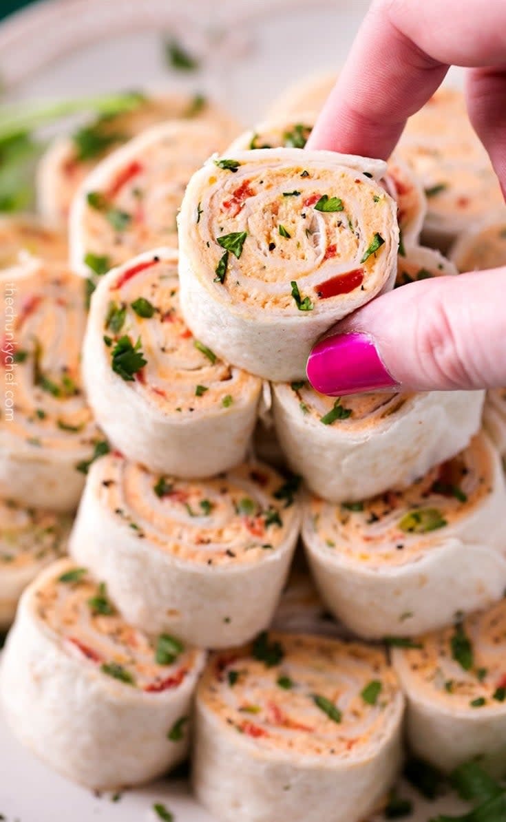 The ultimate party finger food, you can fill your pinwheel sandwiches with whatever deli meats, veggies, and condiments you like best. Recipe: Chicken Taco Pinwheels