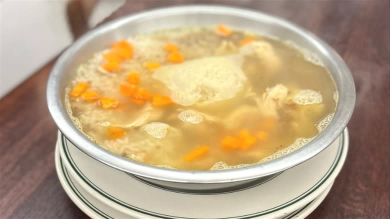 Bowl of matzo ball chicken soup