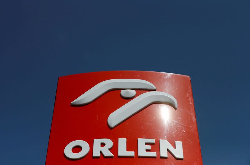 FILE PHOTO: The logo of PKN Orlen, Poland's top oil refiner, pictured at a petrol station in Warsaw