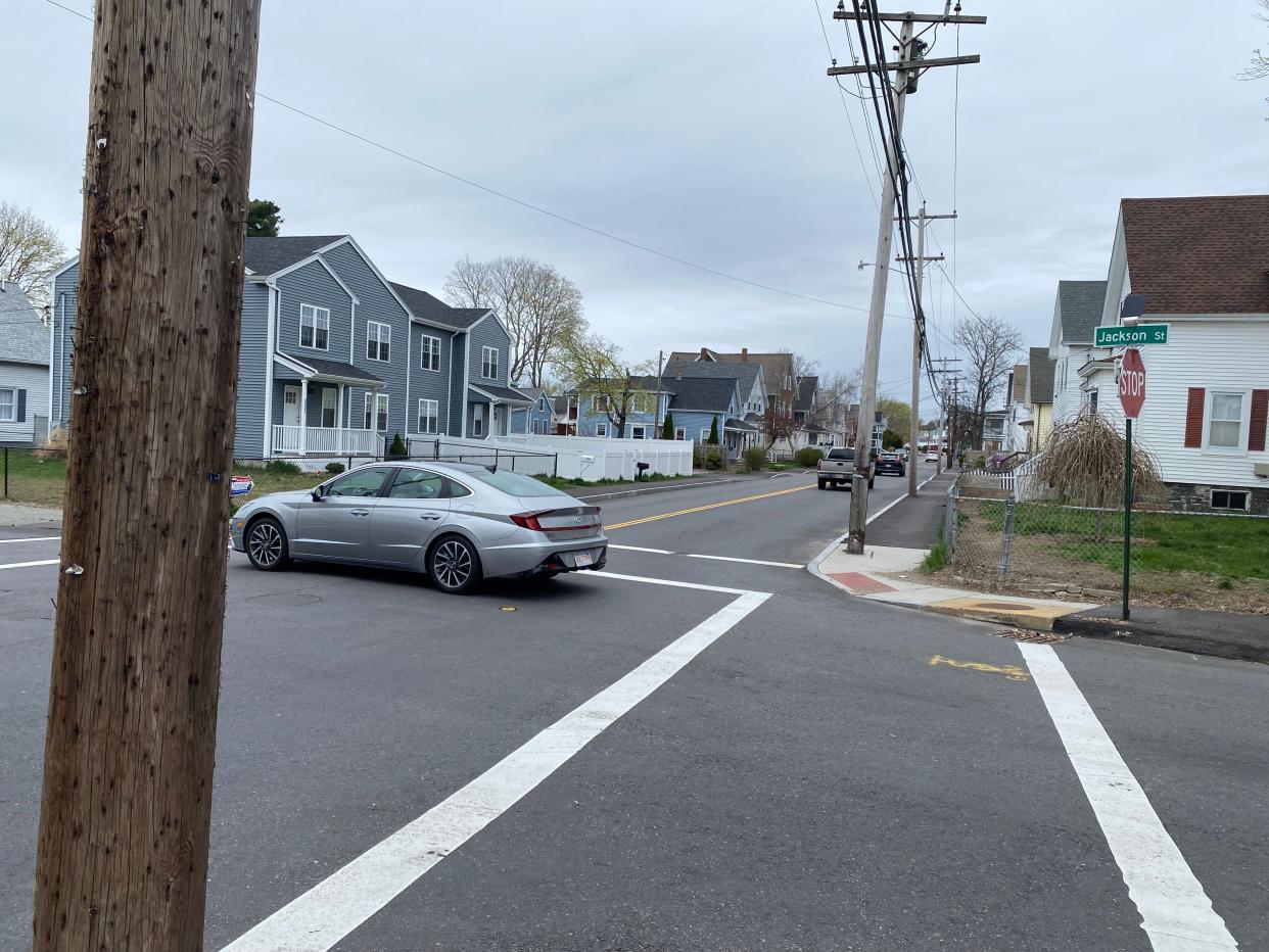 City officials are concerned about the volume of crashes at three intersections on Washington Street in Taunton including the intersection of Washington and Jackson streets, seen here on April 18, 2024.
