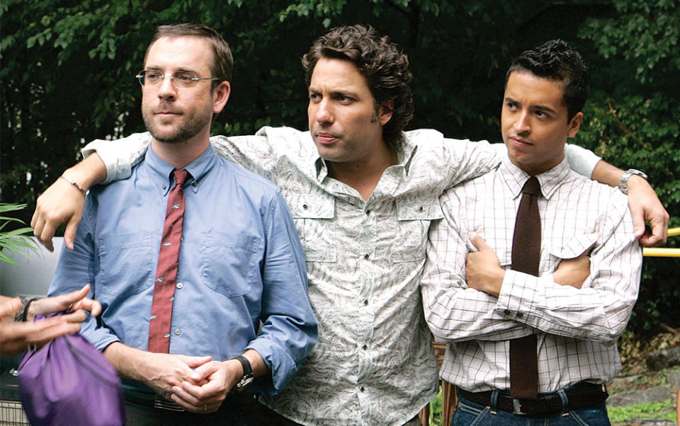 The original Queer Eye for the Straight Guy team during the fifth season on Bravo, in 2007. Ted Allen, Thom Filicia and Jai Rodriguez.
