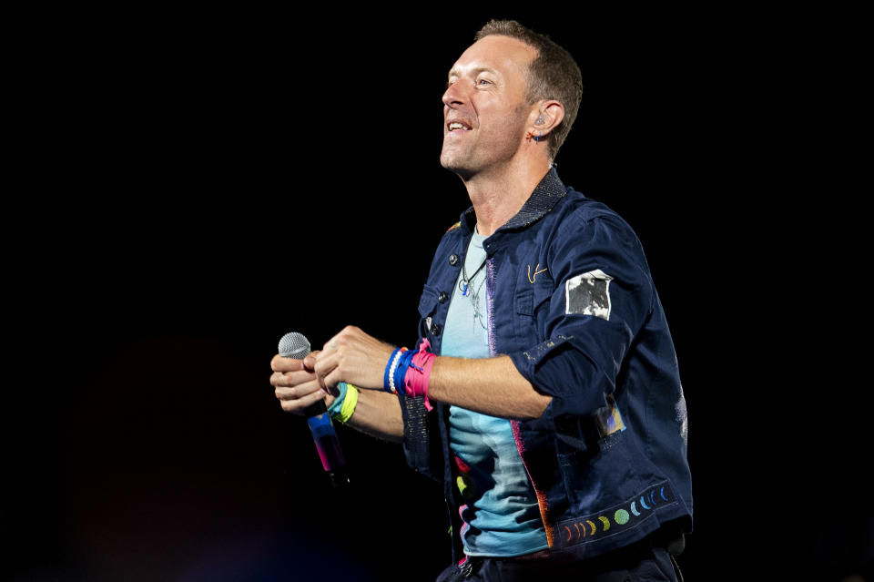 Chris Martin of the group Coldplay performs at Stadio Olimpico in Rome