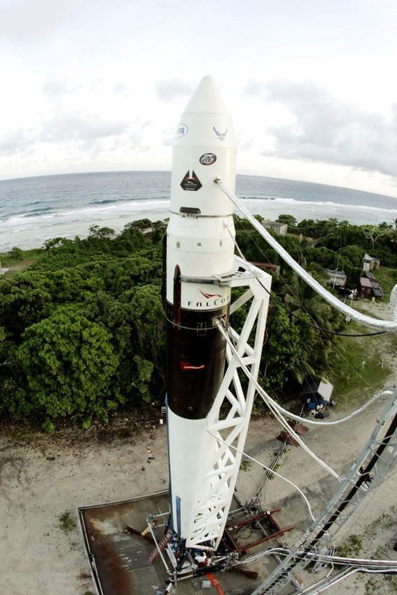 The Falcon 1 at its test site in the Marshall Islands (Tom Rogers/Reuters)