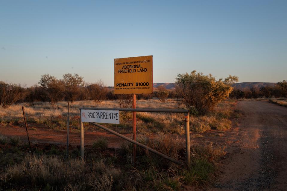 An Aboriginal freehold land site is marked in the MacDonnell Ranges, outside of Alice Springs, Australia, September 15, 2023 (Reuters)