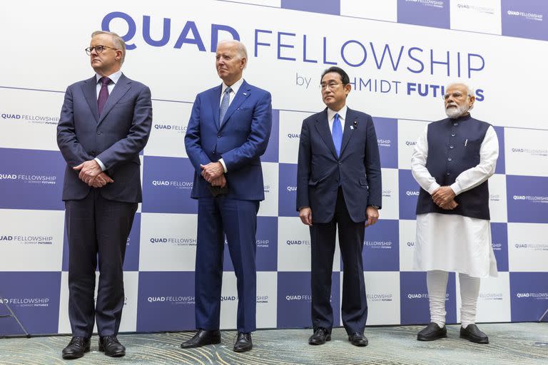 Reunión del QUAD en Tokio en mayo pasado: el primer ministro australiano, Anthony Albanese, el presidente norteamericano, Joe Biden, el primer ministro japonés, Fumio Kishida, y el primer ministro indio Narendra Modi