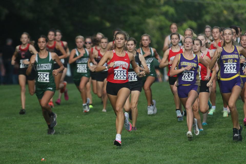 shelby's Kayla Gonzales jumped out in the front of the pack early during the 2022 Richland County Cross Country Invitational on Monday at Madison High School.