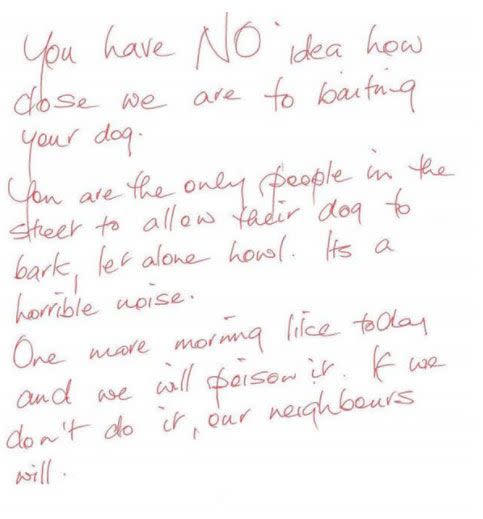 The note left at a Seville Grove house. Source: RSPCA WA