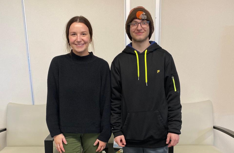 Angie Botsko, left, instructor at Mansfield Adult Education, said Tristan Harris passed his WorkKeys requirement and enrolled in the customer service and office support program to be taught in Bucyrus beginning next week.