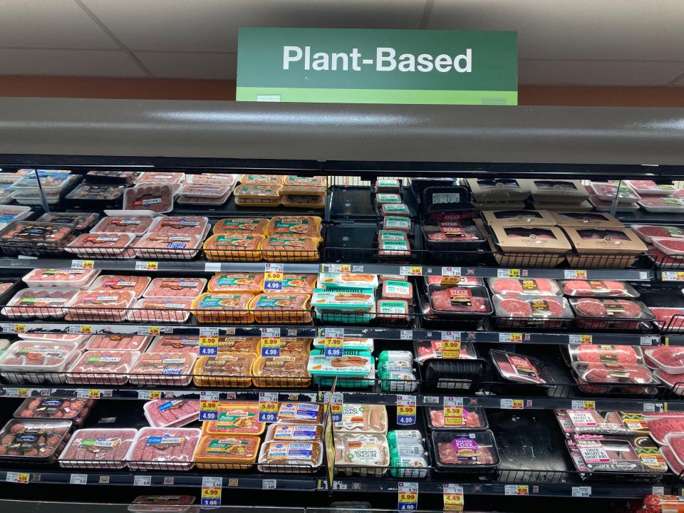 A shelf of plant-based meat at Kroger.