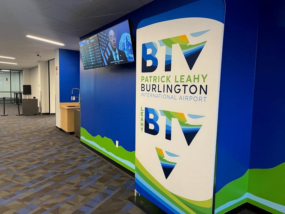 The entrance to security check and gates at Patrick Leahy Burlington International Airport, as seen on Nov. 8, 2023.