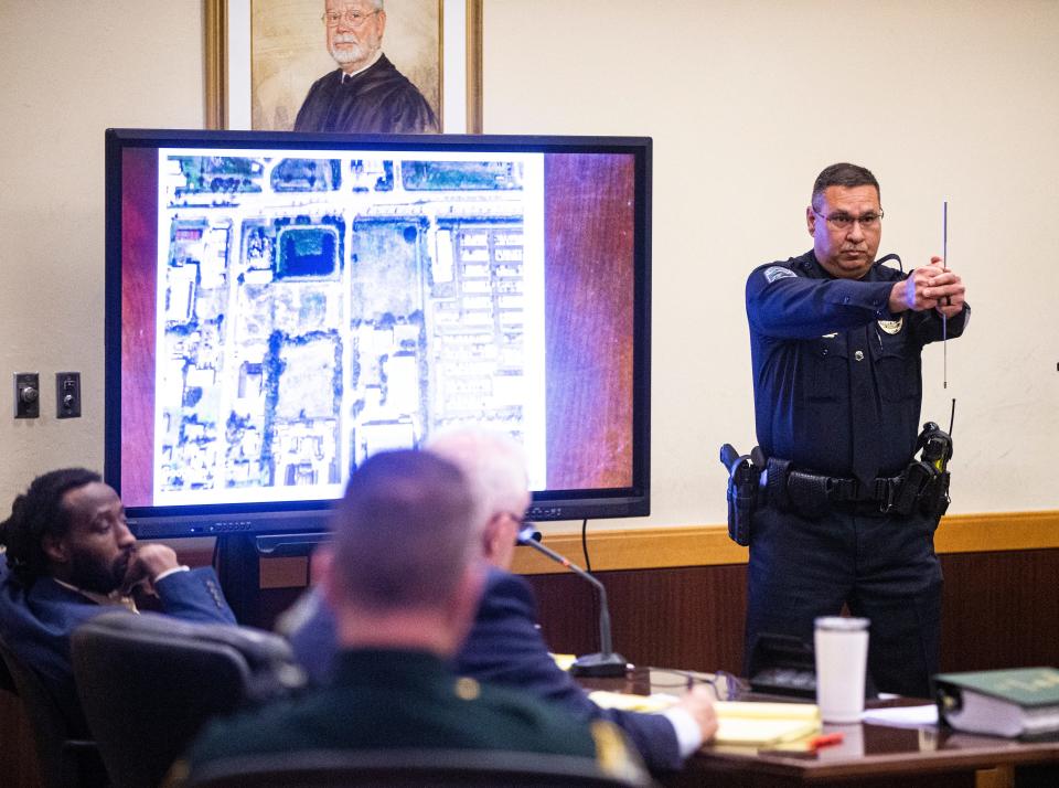 Lt. Peter Tarman, of the Fort Myers Police Department, testifies during the Wisner Desmaret trial on Monday. Desmaret is accused in the murder of Fort Myers Police Officer Adam Jobbers-Miller in 2018.