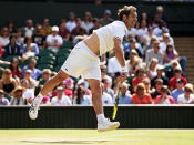 Richard Gasquet of France serves during the Gentlemen's Singles third round match against Bernard Tomic of Australia on day six of the Wimbledon Lawn Tennis Championships at the All England Lawn Tennis and Croquet Club on June 29, 2013 in London, England