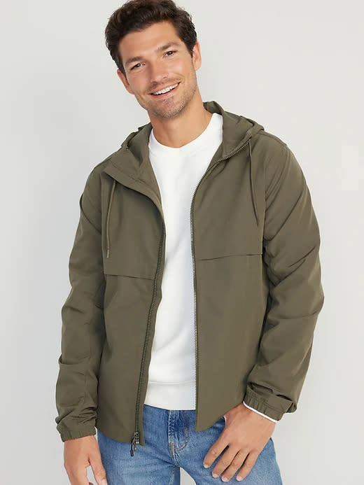 StretchTech Water-Repellent Hooded 2-Way-Zip Jacket. Image via Old Navy.